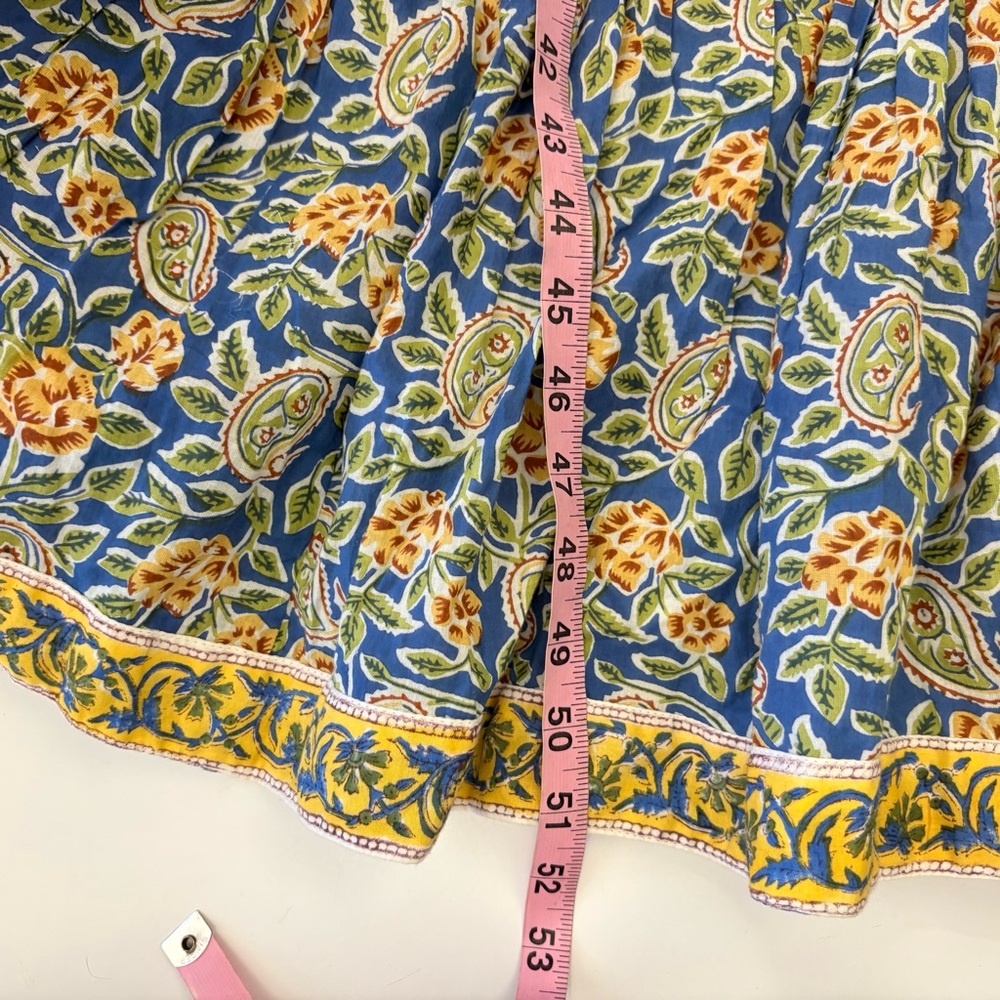Madison Mathews || Perrin Maxi Dress Open Bsck Block Print Floral Tassels Blue S - Picture 11 of 12